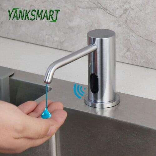 YANKSMART Nickel 500ml Automatic Sensor Soap Dispenser Smart Shampoo Detergent Deck Mount Dispenser Touchless For Bath Kitchen