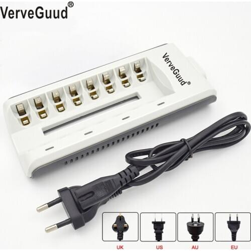 VerveGuud 8 Slots LED Indicator Smart Battery Charger For NI-MH NI-CD AA AAA Rechargeable Batteries