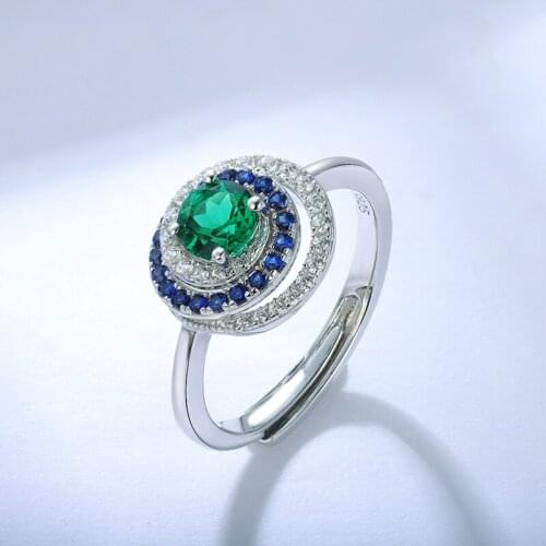 Zhanhao 2021 New S925 Sterling Silver Ring 5*5mm 0.5ct Emulation Green Luxury Gemstone Diamond Jewelry Anillos Mujer