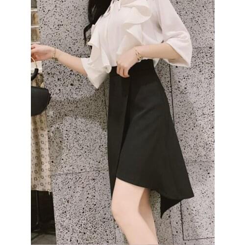 20201Summer Women Black Irregular Midi Skirt Female Vintage Gothic Asymmetrical Skirt Girls Party Club Streetwear