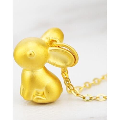 24K Yellow Gold Pendant Women 999 3D Yellow Gold Cute Bunny Pendant P6215