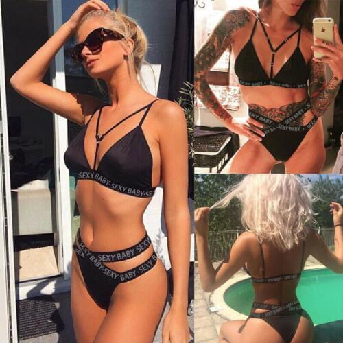 Women Sexy Swimwear Padded Push-up Bra Bikini Set Swimsuit Letter Print Swimwear Beach Bathing Suit Monokini Biquini Plus Size