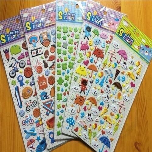 10pcs Childrens Puzzle Cartoon Stickers 3D Animal Flowers and Plants Bubble Stickers