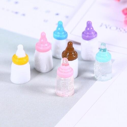 10Pcs Kawaii 3D Miniature Feeding Bottle Resin Cabochon Embellishments for Scrapbooking Baby Shower Decoration DIY Craft 10*20mm
