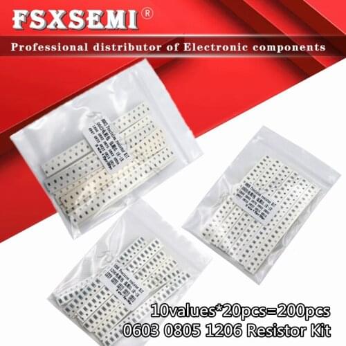 10values X20pcs=200pcs 0603 0805 1206 1% SMD resistors assorted kit set 1R00 R820 R750 R620 R500 R470 R330 R220 R150 R100