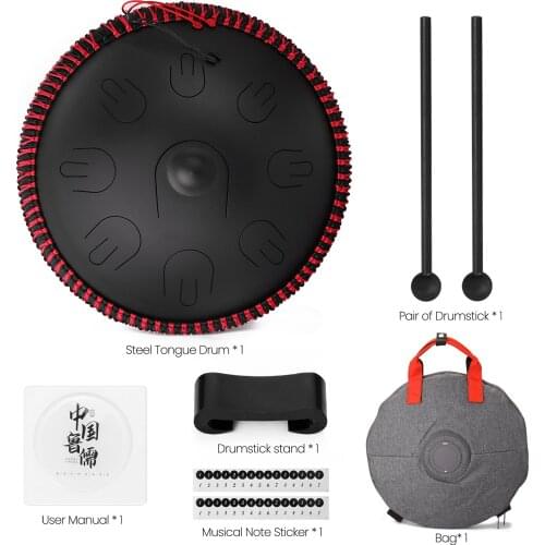 16 inch 9-Tone D Minor tones Steel Tongue Drum Hand Pan Drums with Drumsticks Percussion Drummers Musical Instruments percussion