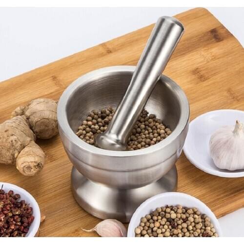 304 Stainless Steel Grinding Bowl Manual Grinder Pestle And Mortar With Lid Splash Proof Non-slip Multipurpose Kitchen Tools