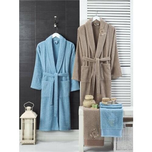 OceanLand Set of 4 Bathrobes and Towels Home Bathroom Cotton Wife Husband Modern Elegance No shrinkage and fading Free Shipping