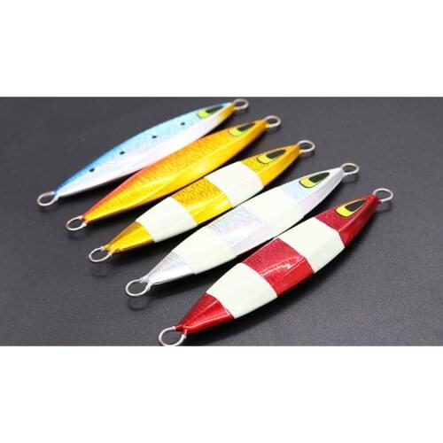 5PCS Sea Fishing Luminous Metal Jigging Lure Trolling Hard Bait Bass laser Tackle Trout Lures Slow Jig 20/40/60/80/125/150/200g