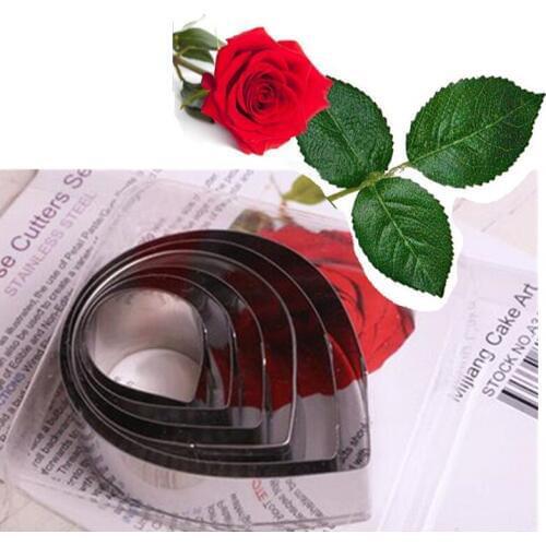 6PCS/Set Stainless Steel Cooking Tools Rose Leaf Cake Cutters Cake Decorating Stencil Sugarcraft Rose Fondant Molds Free Ship