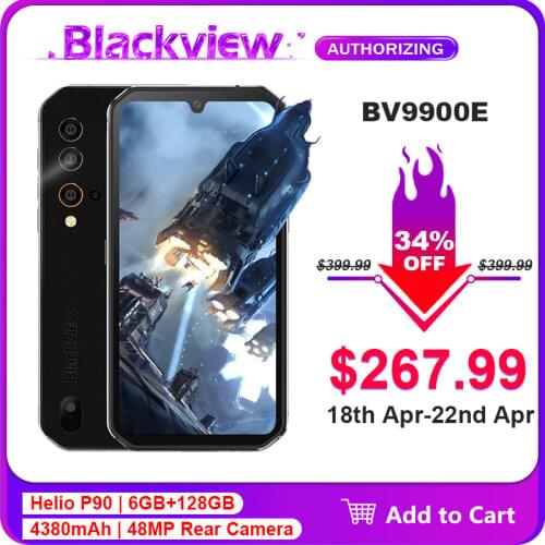 Blackview BV9900E 5.84'' 6GB+128GB IP68 Waterproof Smartphone 4380mAh Helio P90 Octa Core 48MP Android 10.0 Rugged Mobile Phone