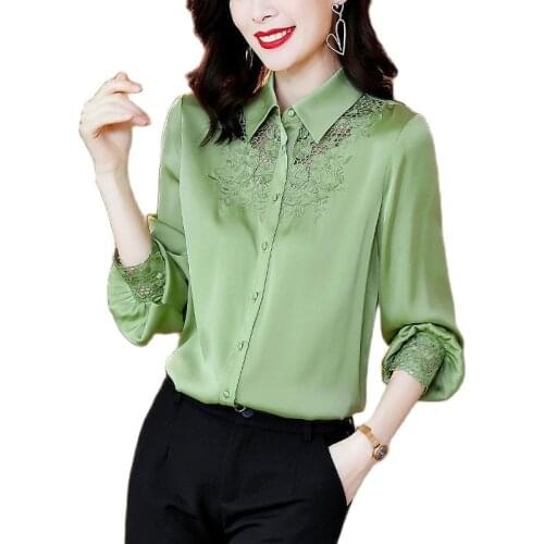 Women Spring Autumn Style Blouses Tops Lady Casual Embroidery Long Sleeve Turn-down Collar Blusas Tops DD9145