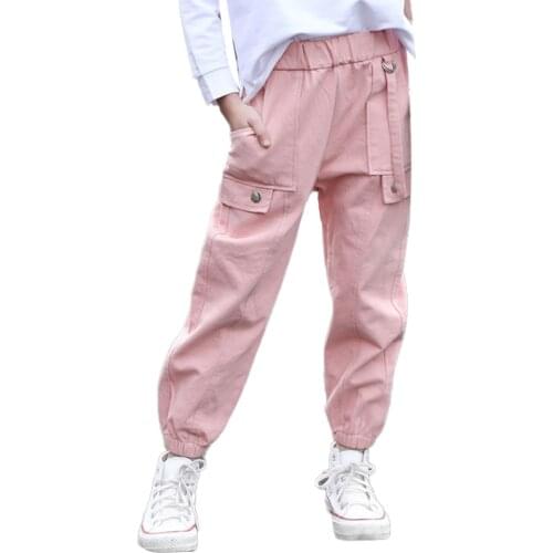 Girls Casual Long Pants Spring Autumn Cotton Cargo Pants For Teenage Girls Sweatpants Kids Trousers 4-14 Years Children Clothing