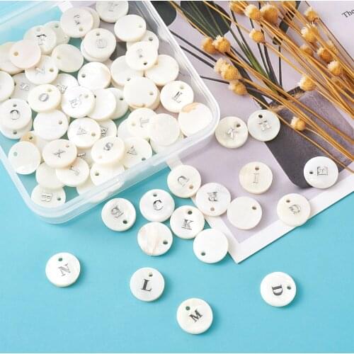 1Box Natural Freshwater Shell Charms White Flat Round Number Letter Charms Beads for Jewelry Bracelet Pendants DIY Crafts Making