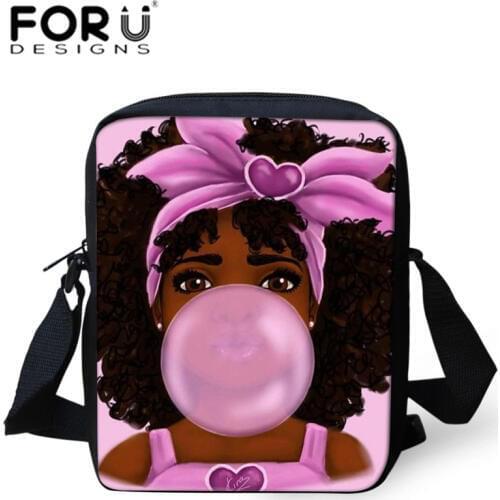 FORUDESIGNS Black Women Art African Shoulder Bag for Kids Mini Crossbody Bag Ladies Small Messenger Bags Females Handbags Bolsa