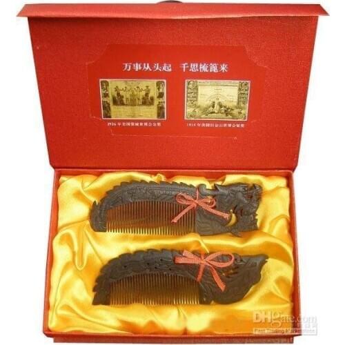 Perfect!top grade ebony handwork carve dragon and phoenix a good gift for business or friend