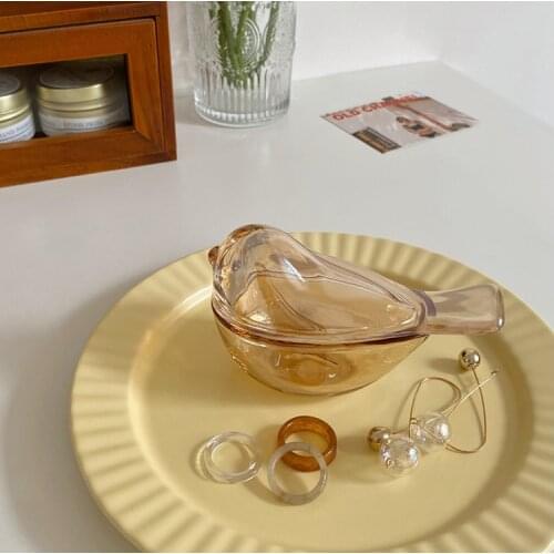 Ins Wind Amber Bird Jewelry Box Glass Necklace Ring Pearl Small Storage Can Home Furnishing Tray