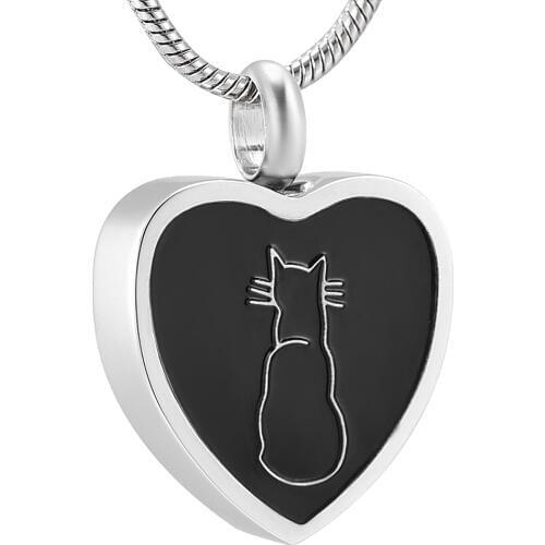 KLH8253 Cat On My Heart Pet Memorial Urn Necklace for Pet Cat Ashes Holder Jewelry,Lovely Cat Cremation Jewelry Pendant