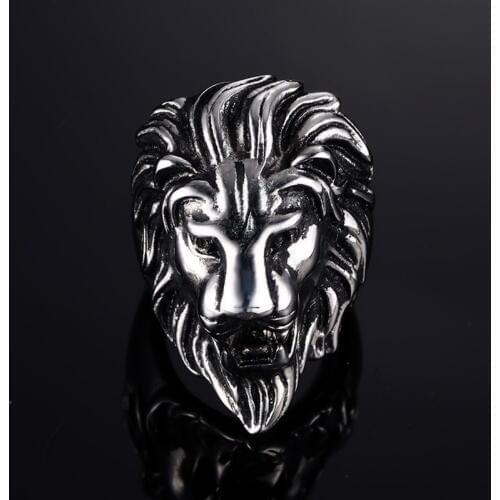 3D Metal Men Big Lion Head Punk vintagle Retro Animal Ring Size 8 9 10 11 Fashionable Cool style Carving Mens finger rings