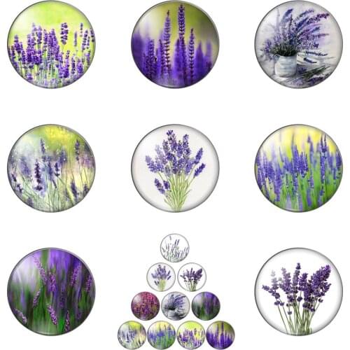 Beauty Purple Grass Luxuriant 10pcs Mixed 12mm/20mm/25mm/30mm Round Photo Glass Cabochon Demo Flat Back Making Findings