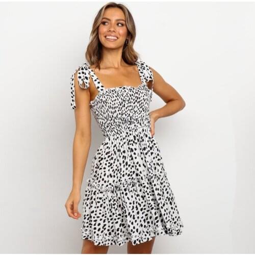 Summer Dress Femme Robes Women Dot Print A-Line High Waist Dress For Women Lace-Up Square Neck Ruffle Stitching Pullover Dresses