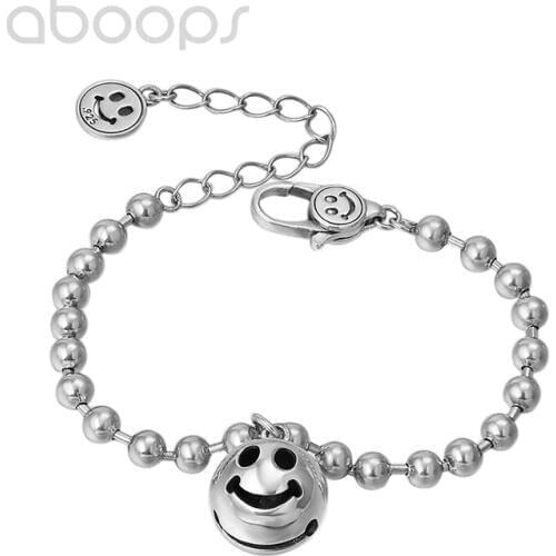Trendy 925 Sterling Silver Beads Bracelet with Smile Bell Charm for Women Girls,18cm,Free Shipping