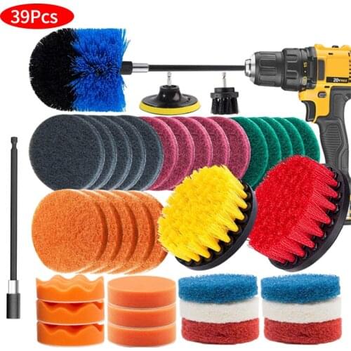 39Pieces Cleaning Brush All Purpose Drill Brush Attachment Set with Extend Long for Bathroom Shower Scrubbing Household