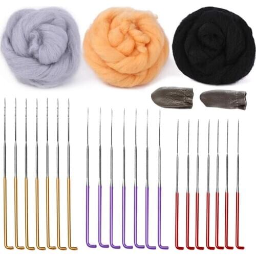 Nonvor 3 Colors Handle Wool Roving Needle Felting Starter Kit Felting Fabric Materials Supplies Homemade Set Craft Supplies