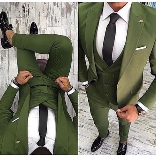 2018 Latest Coat Pant Designs Green Men Suit Slim Fit 3 Piece Tuxedo Groom Style Suits Custom Prom Party Blazer Terno Masculino