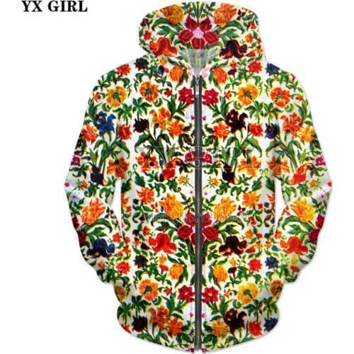 YX GIRL Drop shipping 2018 summer New Fashion Mens Zipper Hoodie Wildflower Garden 3D Print Men Women casual Hooded sweatshirt