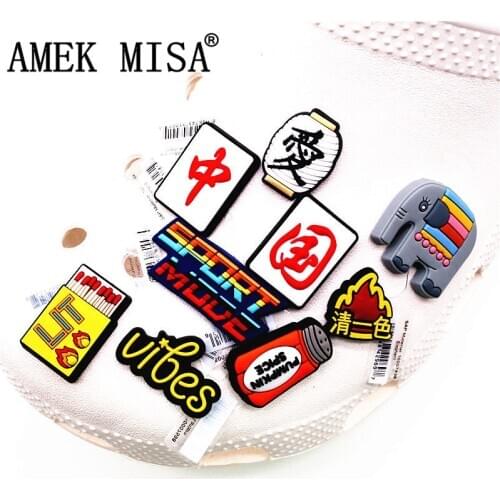 Original 1pcs Shoe Charms Chinese Character Style Cute Elephant Match Shoe Decoration Accessories for Croc jibz Kids Party Gifts