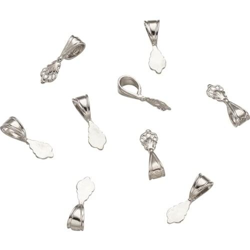 Pandahall 10pcs Rack Plating Brass Pendants Glue-on Flat Pad Bails For DIY Jewelry Making Necklaces 21x6x7mm