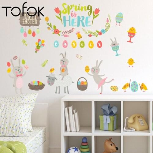 Tofok Easter Decorations Cartoon Bunny Wall Stickers Childrens Room Decoration Stickers Kidss Living Room Bedroom Wall Decor