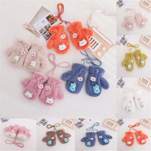 2021 Cute Plush Thick Warm Baby Gloves Winter Plus Velvet Mittens Children Kid Coral Fleece Full Finger Gloves For 4-10Y