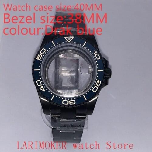 Suitable for NH35 NH36 Miyota 8215 40mm 904L stainless steel case, transparent black back cover, with bezel,Drak blue
