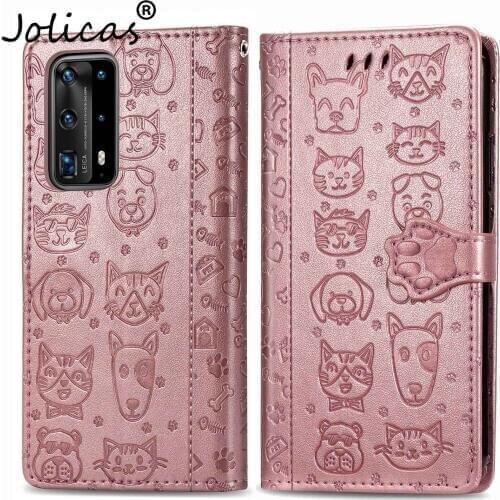 Dog Footprints Clear Cases For etui Huawei P40 Pro PU Leather Wallet Case sFor Movil Huawei phone case P40 P30 Lite Pro Protect