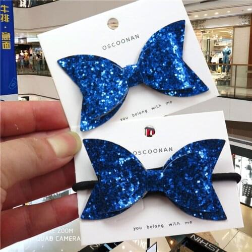 2PCS/LOT Pretty Blue Flash Ties Bows Elastic Bands For Baby Girls Hairpin Creativity Pink Clips Scrunchy Kids Hair Accessories