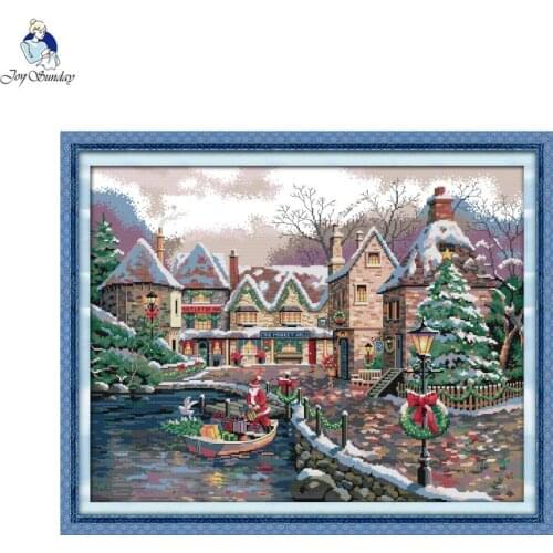 Christmas town scenery embroidery cross stitch kit 11CT 14CT printed canvas cotton thread needlework crafts set home decor gifts