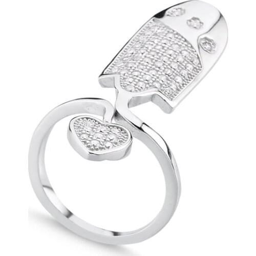 Silverlina Silver Zircon Stone Heart Nail Ring