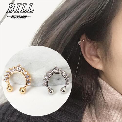 Crystal Crown U-shaped Clip Earrings Non Pierced Ear Bone Ear Clip Earrings Invisible Women Brincos Bijoux Fashion Jewelry