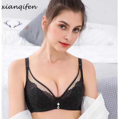Xianqifen sexy lace mesh bras for women top bh super push up brassiere girl gather plus size ABC cup 3436 38 40 bralette ladies