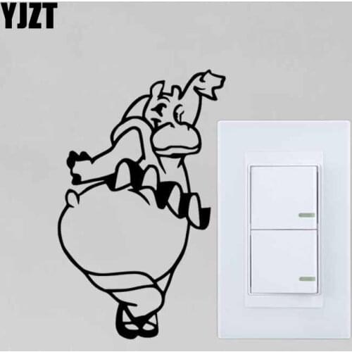 YJZT Creative Cartoon Hippo Wall Switch Sticker Vinyl Decal Children Room Decor Funny Animal Pattern 17SS-0504