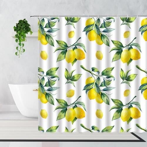 Tropical Fruit Lemon Shower Curtain Strawberry Pineapple Orange Bathroom Decoration Waterproof Bath Curtains With Hook Polyester