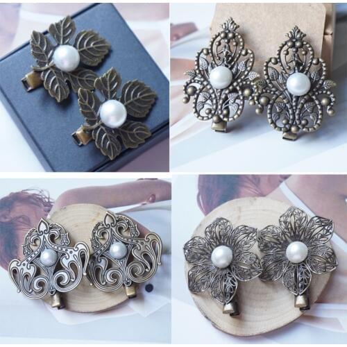 Woman Antique Bronze Vintage Pearl Hairpins Alligator Clips metal Hair Clips pin for woman Hair slide Headwear Hair Accessories