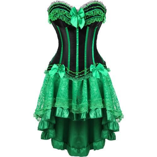 Lace corset dresses burlesque plus size lingerie zip bustier corset skirts for women party gothic lolita sexy green korsett 6XL
