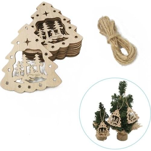 10pcs Christmas Wooden Unfinished Wood Slices Christmas Tree DIY Ornament Craft for DIY Craft Chrismas Tree Hanging Decoration