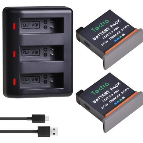 2Pcs 1300mAh camera battery akku for DJI AB1+USB 3 Slots Charger for DJI Osmo AB1 Sport Action Camera
