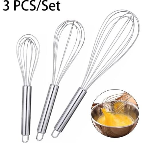 3PCS Stainless Steel Egg Stirring Tools 20/22/25cm Wire Whisk Manual Egg Beater Mixer Kitchen Baking Utensil Cream Butter Whisk