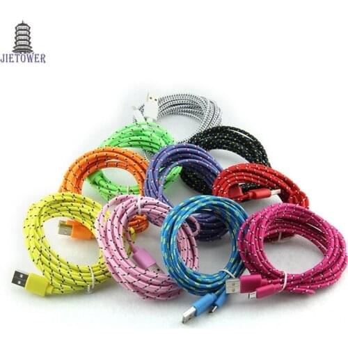 300pcs/lot 1M/2M/3M Colorful round Braided Woven Wire Micro USB Data Charger Cable for Samsung Galaxy S6 Edge S5 S6 s7 Note5