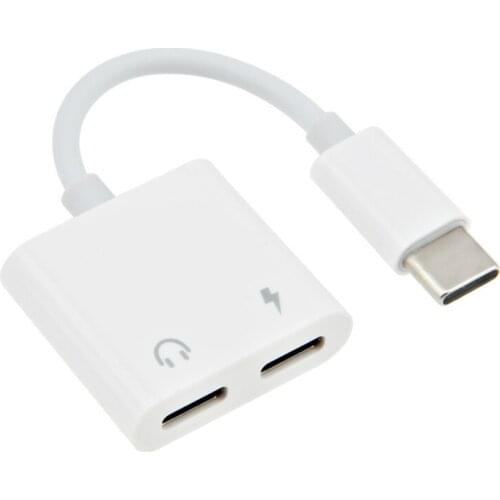 50pcs USB Type C Fast Charging Adapter For Xiaomi Huawei 3.5mm Jack Earphone Call Audio Aux Connector Dual Type-C Adapters